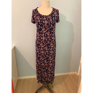 NEW SOMA SOFT JERSEY LUSH PINK PURPLE NAVY FLORAL T SHIRT MAXI DRESS SMALL